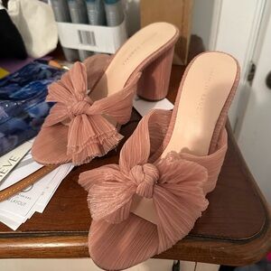 Loeffler Randall Pink Pleated Bow Block Heel Sandals